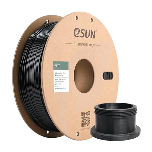 eSUN PETG Filament 1.75mm, 3D Drucker Filament PETG, Maßgenauigkeit +/- 0.05mm, 1kg Spule (2.2 LBS) 3D Druck Filament für 3D Drucker, Solide Schwarz