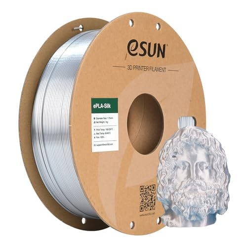 eSUN Seide Metall PLA Filament 1.75mm, Seidig Metallisch 3D Drucker Filament PLA, Maßgenauigkeit +/- 0.05mm, 1kg Spule (2.2 LBS) 3D Druck Filament für 3D Drucker, Seide Silber
