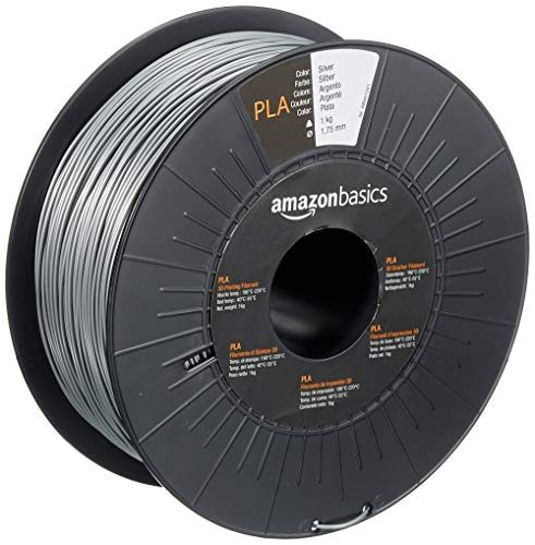 Amazon Basics 3D-Drucker-Filament aus PLA-Kunststoff, 1,75 mm, Silberfarben, 1-kg-Spule