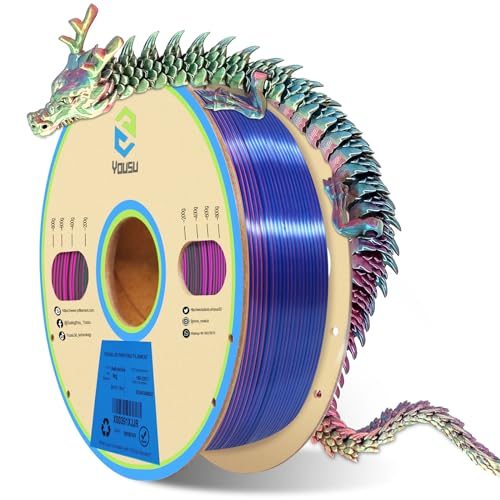 YOUSU Dreifarbiges PLA Filament ,3D Drucker Filament 1,75 mm (± 0,03 mm), Seiden Rot/Blau/Grün Dreifarbiges Filament, Passend für die Meisten FDM Drucker, 1 kg/2,2 lbs